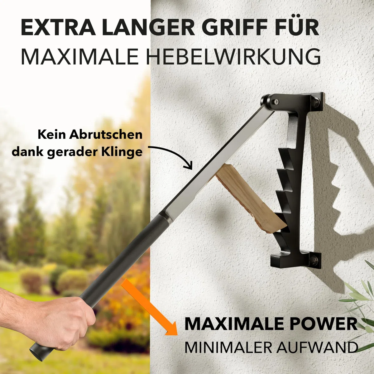 Holzspalter Manuell | Rostfrei und langlebig durch galvanisierte Klinge | Anzündholz Spalter mit 40cm Griff für müheloses Spalten