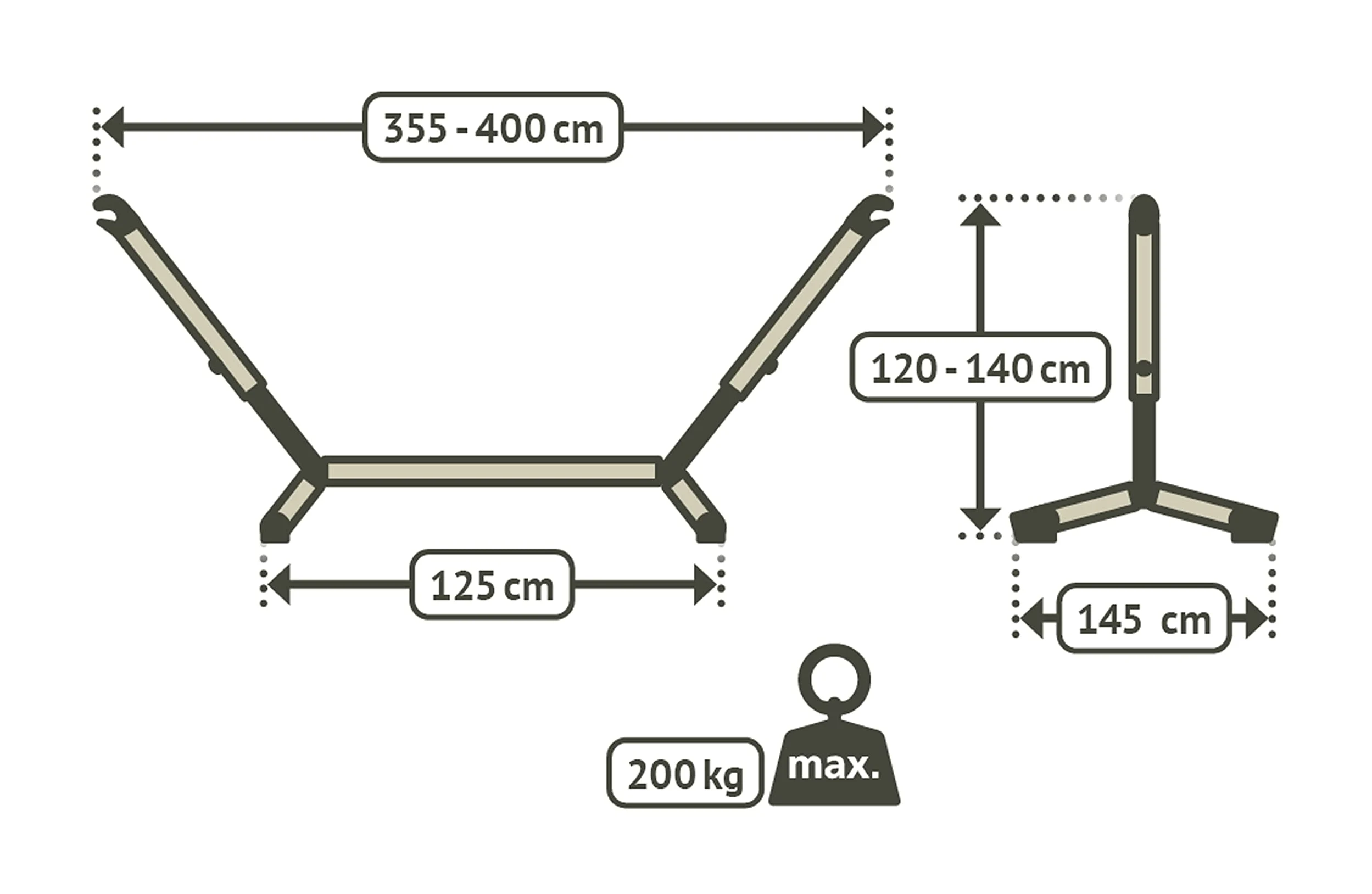 LA SIESTA Nautico Cool Grey - Pulverbeschichtetes Stahl Hängemattengestell für Kingsize-Hängematten