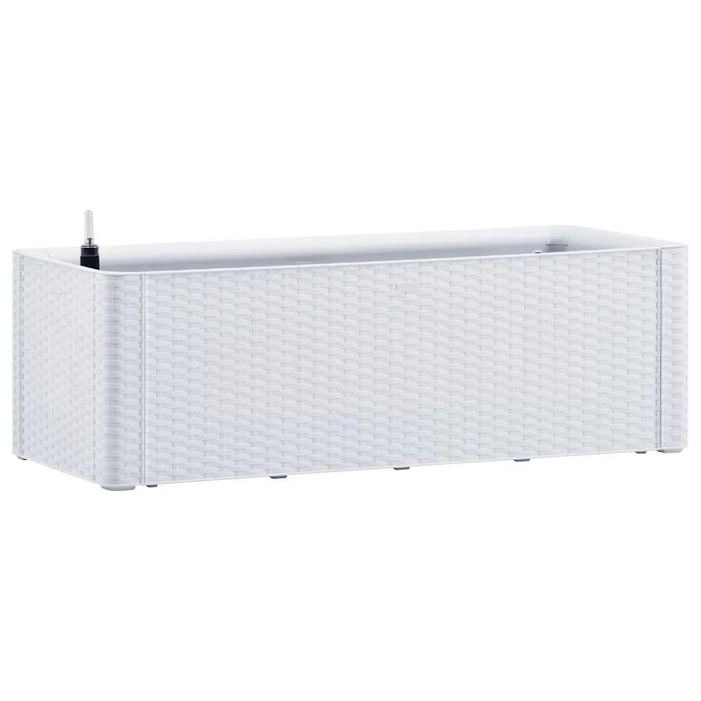 Garten-Hochbeet mit Selbstbewässerungssystem in Weiß 100x43x33 cm aus robustem PP für Innen und Außen mit Rattanoptik und Füllstandsanzeige zur Pflanzenpflege