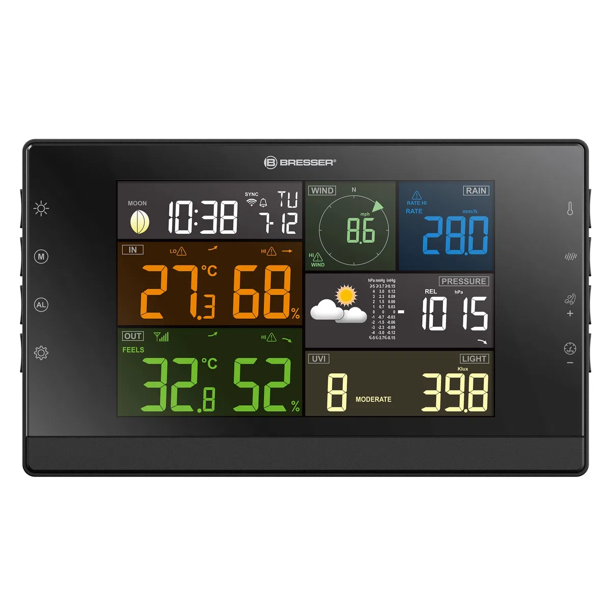 Bresser Wetterstation Funk mit Außensensor - WLAN-Wettercenter Profi-WSC mit 7-in-1-Sensor inkl. batterieunterstützendem Solarpanel, Wind- und Regenmesser, schwarz