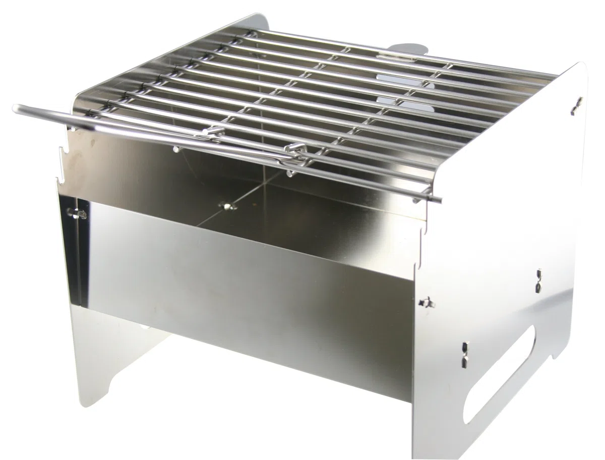 ARBO-INOX Faltgrill aus Edelstahl – Tragbarer Grill fürs Boot – zusammenfaltbar auf 2 cm – 23 x 25 x 25 cm – Rost 3-fach höhenverstellbar