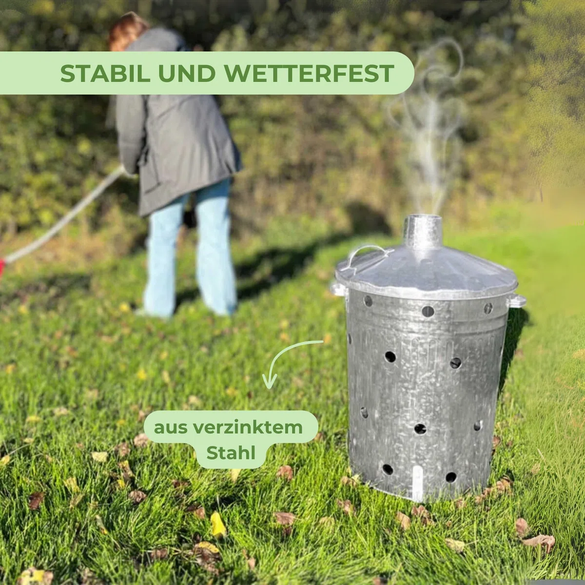Rori Feuertonne XL für Gartenabfälle mit Deckel, rund (110L)