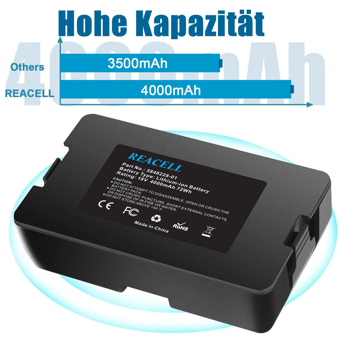 18V 4000mAh Lithium-Ionen Akku Kompatibel für Husqvarna Automower 115H/305/310/315/315X (2020), Ersatzakku für Gardena Sileno City/Life, für Gardena sileno minimo 250 Mähroboter
