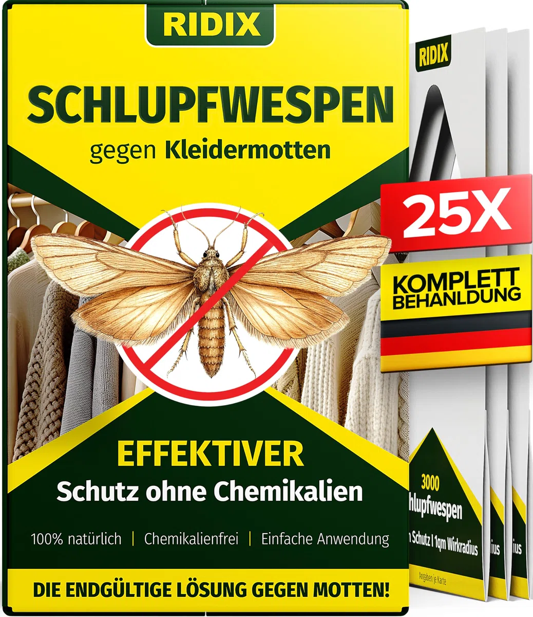 Schlupfwespen gegen Kleidermotten [5 Lieferungen mit je 5 Karten = 25 Karten] - Schlupfwespen gegen Motten als biologische Lösung frei von Chemie - Schlupfwespen Kleidermotten