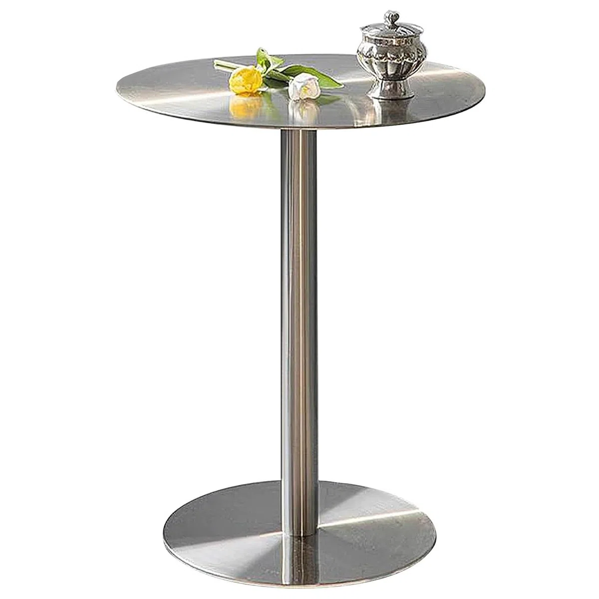 Runder Frühstücks-Esstisch, Kaffee-Beistelltisch aus Edelstahl, Freizeit-Sofa-Beistelltisch, Cocktailtisch für Bistro-Café-Tische(Size:50x50x75cm)