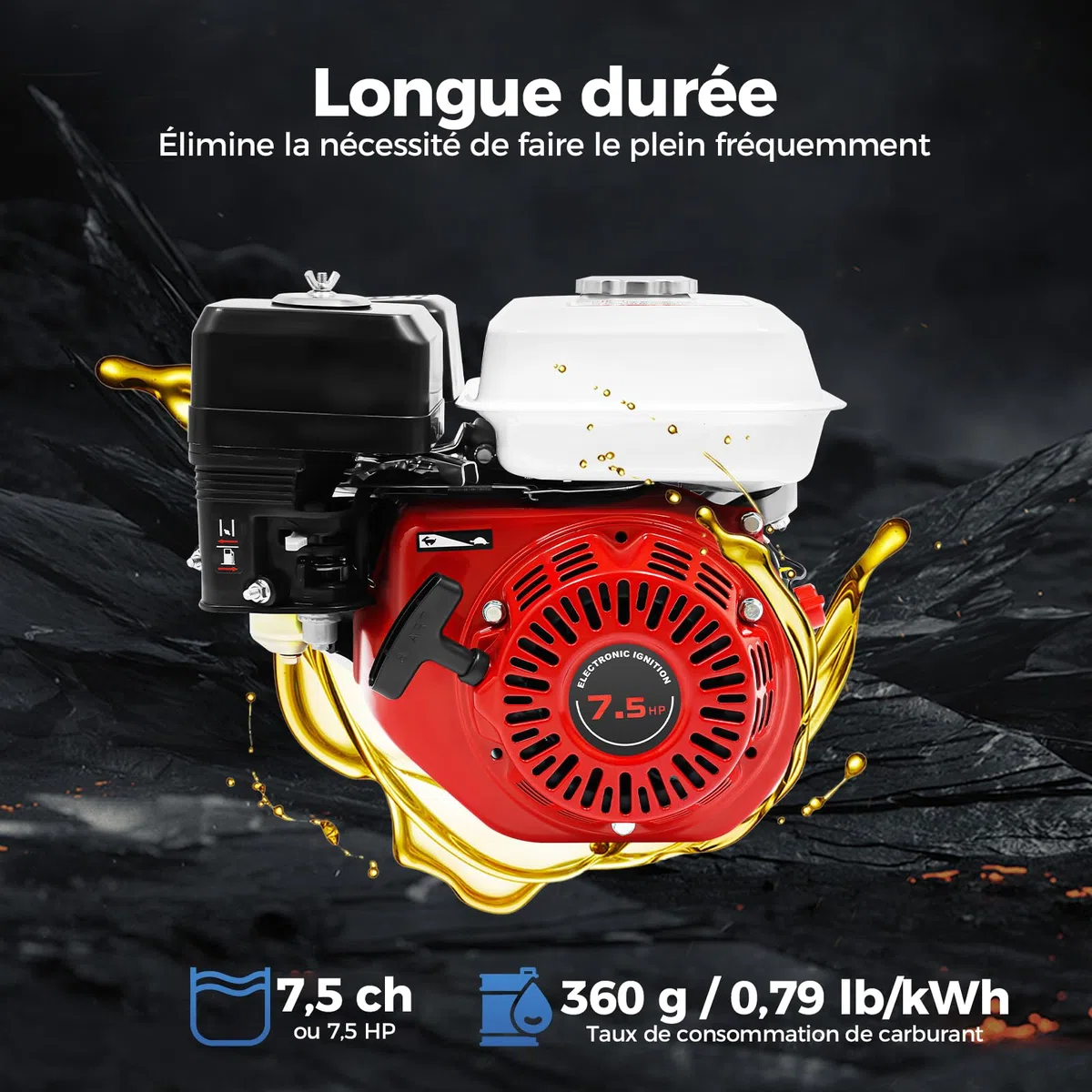 212ccm 7,5 PS Benzinmotor, 4 Takt Motor 20mm Welle Manuell Starter Gokart Bausatz Kart Motor mit Ölmangelschutzfunktion für Pumpenmaschinen, Mikrotillern