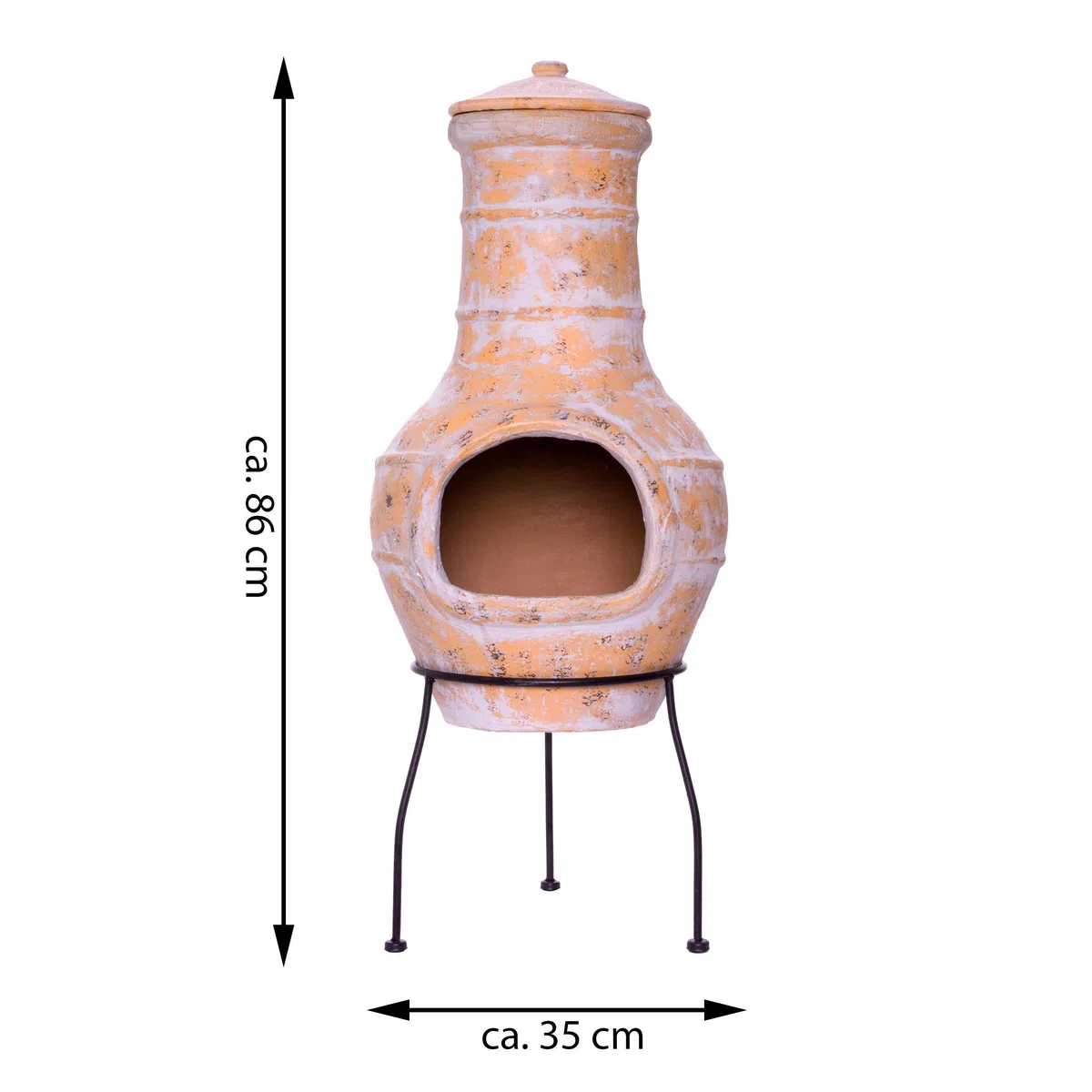 Terrassenofen Gartenkamin Terracotta 85 cm Stahlgestell Feueröffnung 20x15 cm Schlotöffnung 26x15 cm 19,5 kg