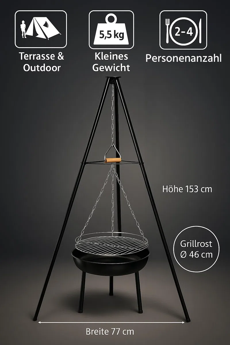 ACTIVA Schwenkgrill Indiana I Premium Feuerschale mit Grillrost inkl. hochwertigem & verchromtem Grillrost I Robuster Schwenkgrill mit Feuerschale