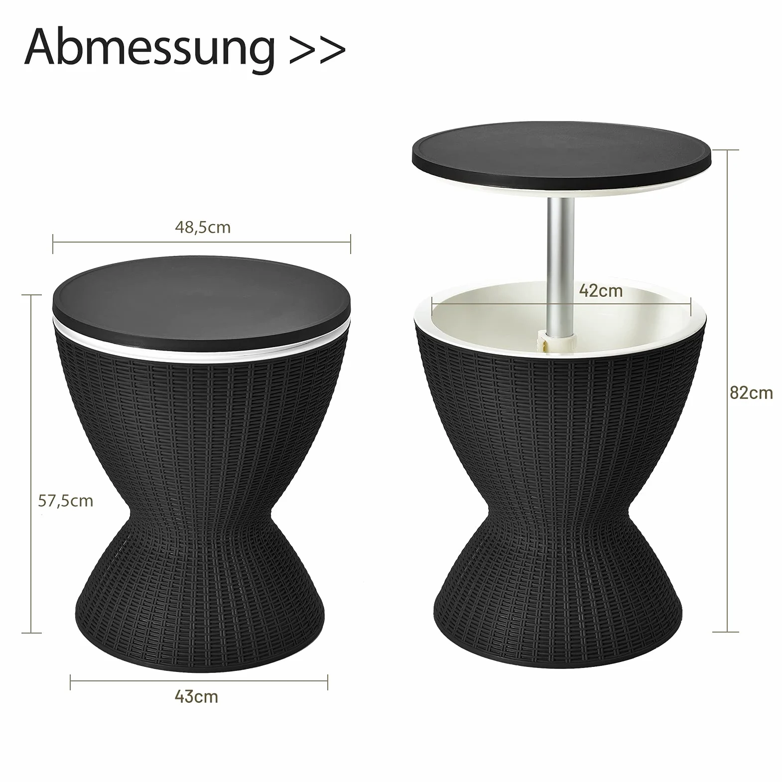 GOPLUS 3 in 1 Cool Bar, höhenverstellbarer Outdoor Beistelltisch & Kühltisch, 30L Getränkekühler mit Abflussloch, Kühlbox wetterfest in Rattanoptik für Bier & Wein, für Garten, Pool & Party, Schwarz