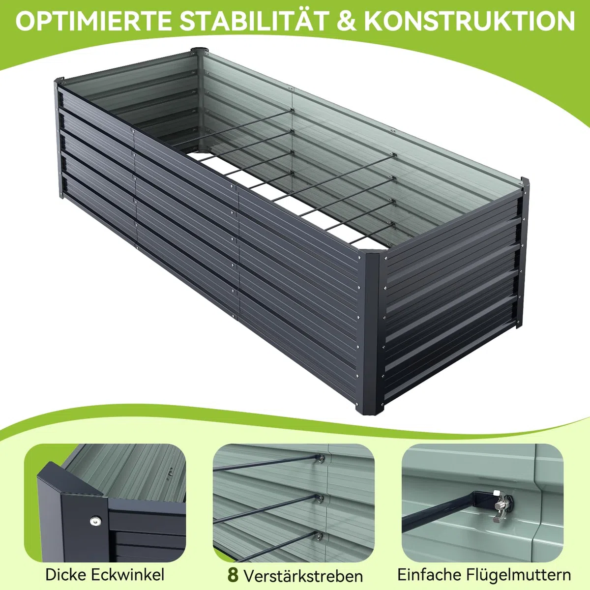 Ohuhu Metall Hochbeet Pflanzenbeet 240x90x60 cm, Hochbeete für Garten aus Robustes Stahlblech, Rostgeschützt & Stabil, Ideal für Garten Gemüse Kräuter Blumen Anthrazit