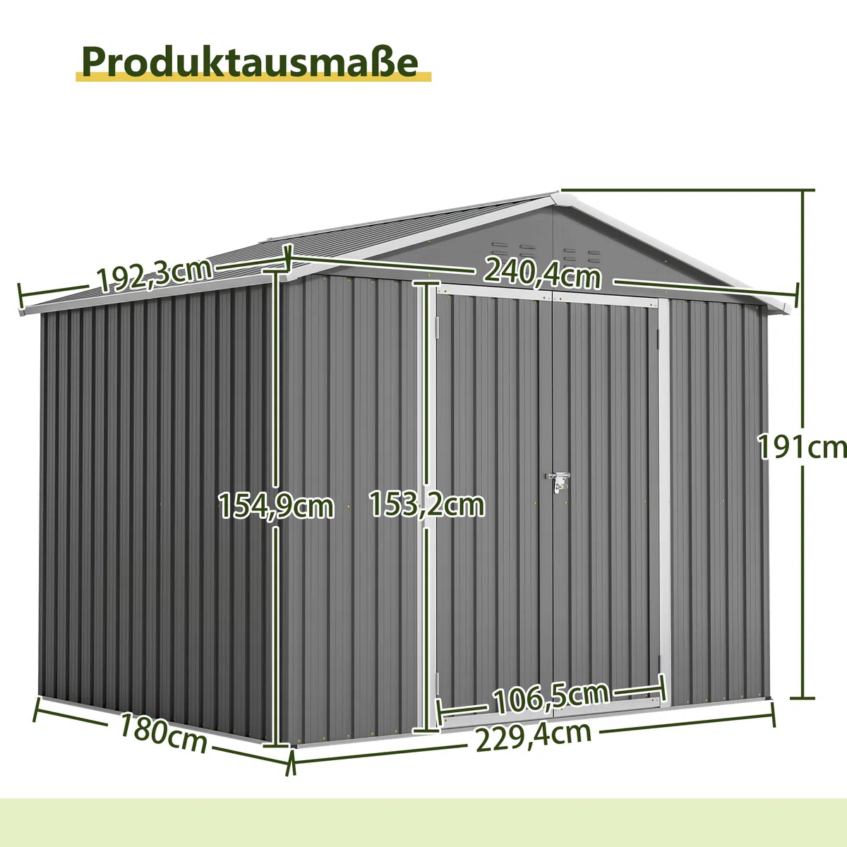 Metall Gerätehaus Gerätehaus mit Pultdach,Gartenhaus Geräteschuppen Garten Schuppen Inkl. Metallfundament (ohne Boden), Geräteschrank für Garten (Grau, L)