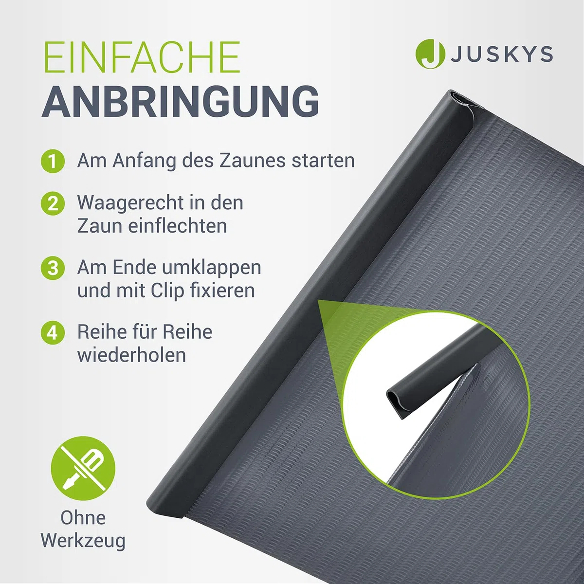 Juskys Sichtschutzstreifen für Doppelstabmatten 4er Set Anthrazit 35m x 19cm inkl. 30 Clips