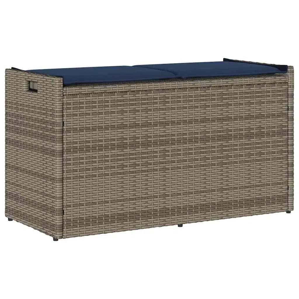 KOIECETA Outdoor-Sitzbank mit Stauraum und Kissen Garten aufbewahrungsbank Außenlager Bank Außenbank mit Stauraum Gartenaufbewahrungssitz Grau und Marineblau 100 cm