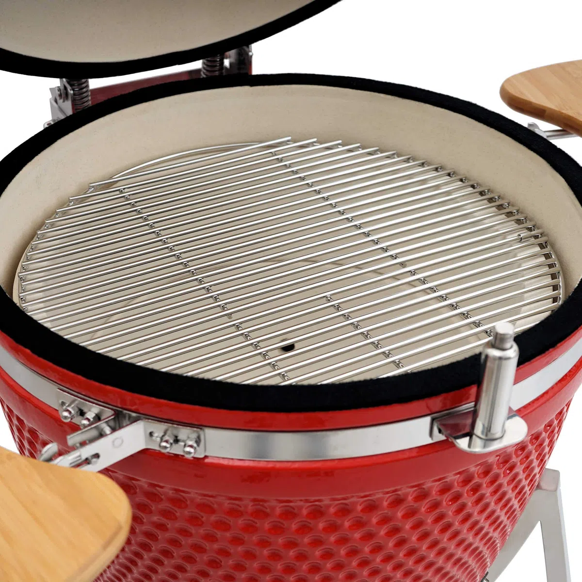 BBQ-Toro Kamado Grill Holzkohlegrill "KURO" Ø 52 cm | Rot | Holzkohlegrill mit Bambusablage, Thermometer, Holzgriffen, Rollen | Keramikgrill rund, Ceramic Grill Ei, Grillofen, Kamado mit Ablage
