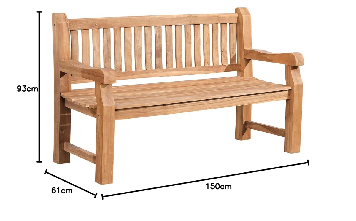 CLP Teakbank Jackson V2 I Wetterfeste Holzbank mit Rückenlehne I Stabile Gartenbank aus massivem Teakholz, Farbe:Teak, Größe:150 cm