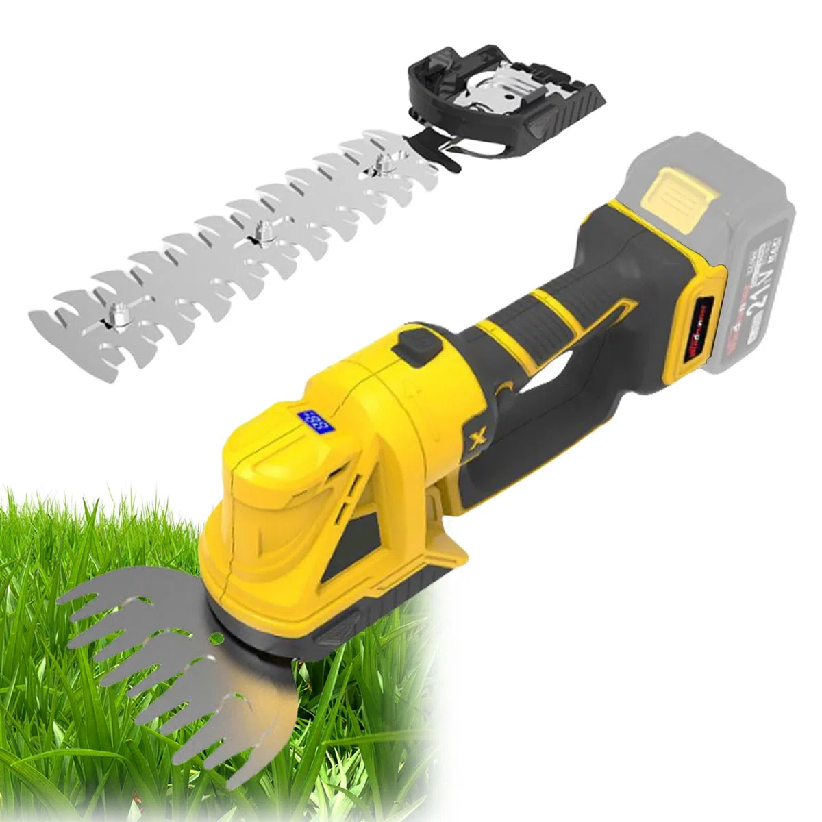 2 in 1 Akku-Heckenschere Grasschere Kompatibel mit Dewalt 20V Akku, Handgrasschneider Buschschneider Grasschere Elektrischer Rasentrimmer mit 2 Klingen für Hofgarten, Strauch, Rasen
