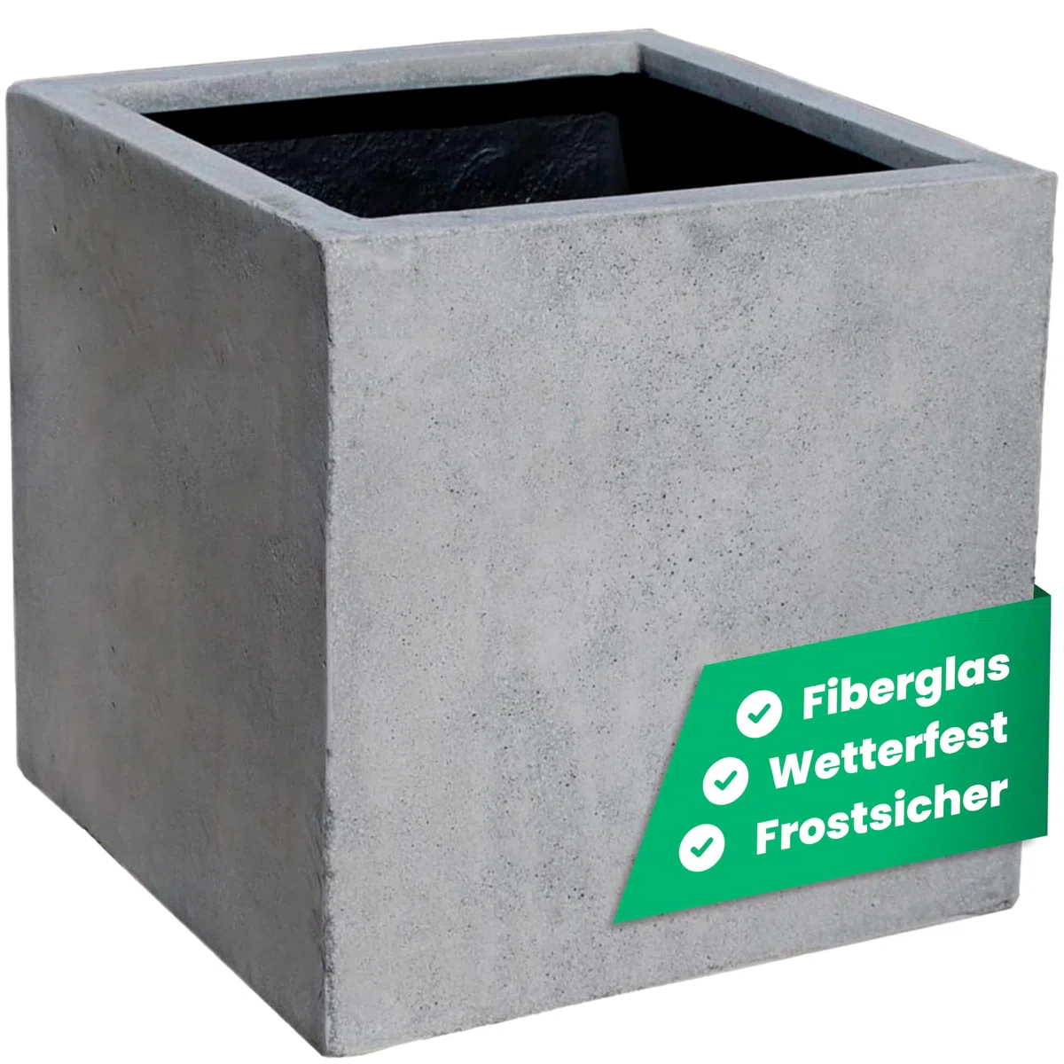 VIVANNO Pflanzkübel Fiberglas Block Frostsicher - 50x50x50 cm - Beton-Design Grau - Blumenkübel Quadratisch für Draußen und Drinnen
