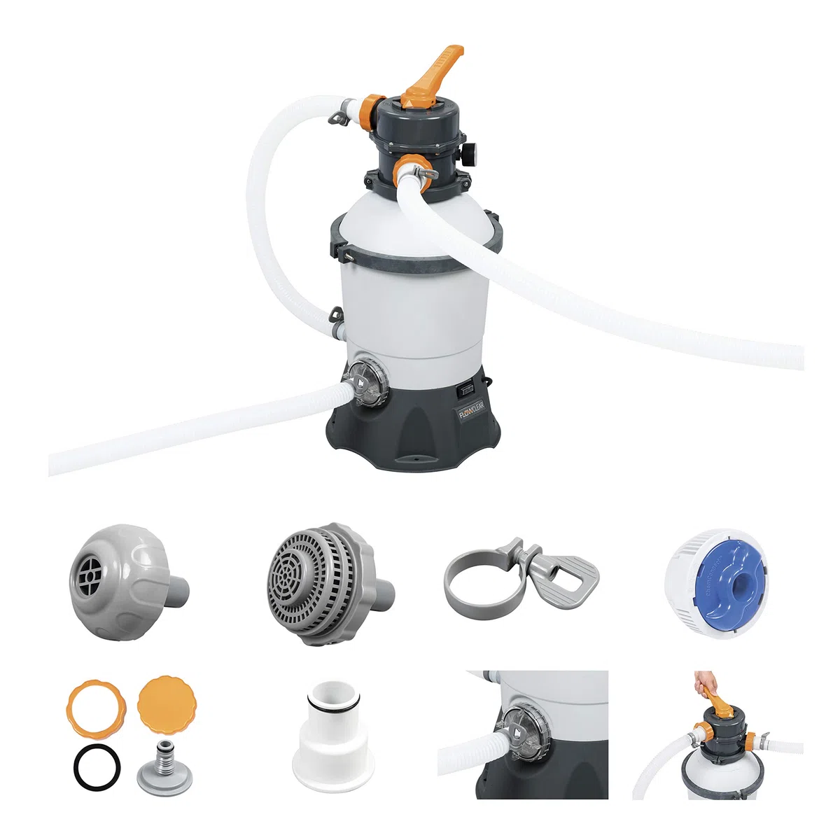 Bestway Flowclear Sandfilteranlage 3.028 l/h, Grau | Sandfilterpumpe für Aufstellpools mit einer Filterleistung von 3.028 l/h