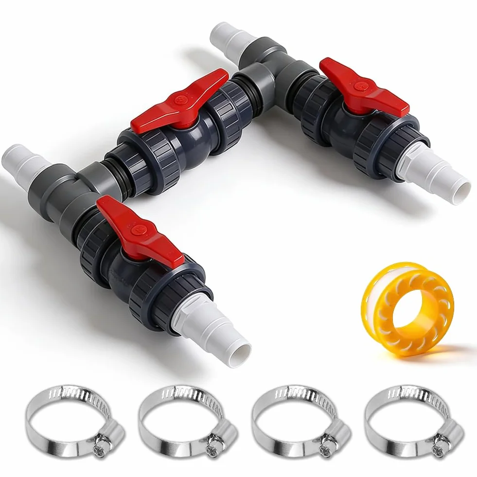 Bypass Pool Set, Wärmepumpen Anschluss Set, Ø 50 mm Wärmepumpe Pool Anschluss Set, Adapter für Pool Heizung mit 32mm 38mm Schläuchen, Steuerung der Wasserzufuhr für eine optimale Temperaturregulierung