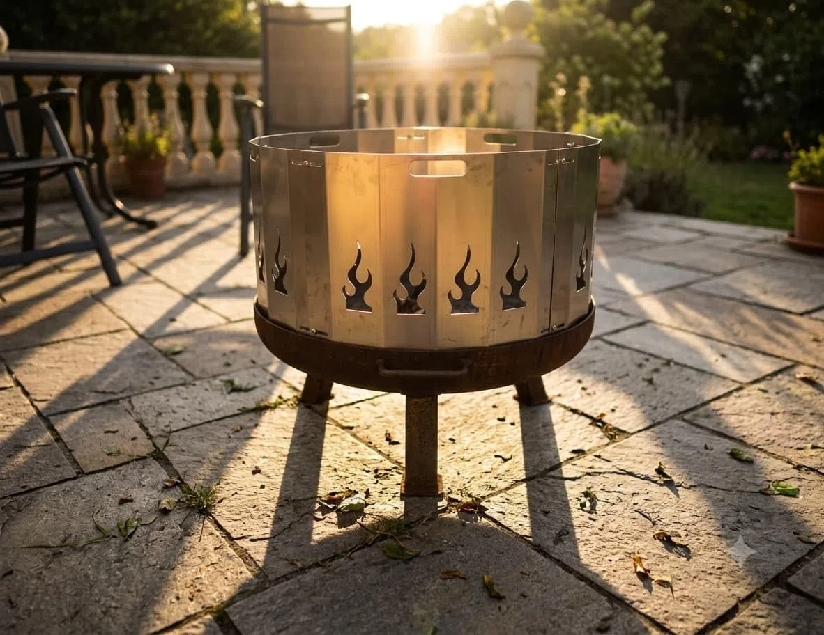 Funkenschutz für Feuerschale 80 cm - Stahl mit Flammenmotiv, 30 cm hoch, hitzebeständig - Unbehandelter Stahl - Garten, Terrasse, Gastronomie - Favilla