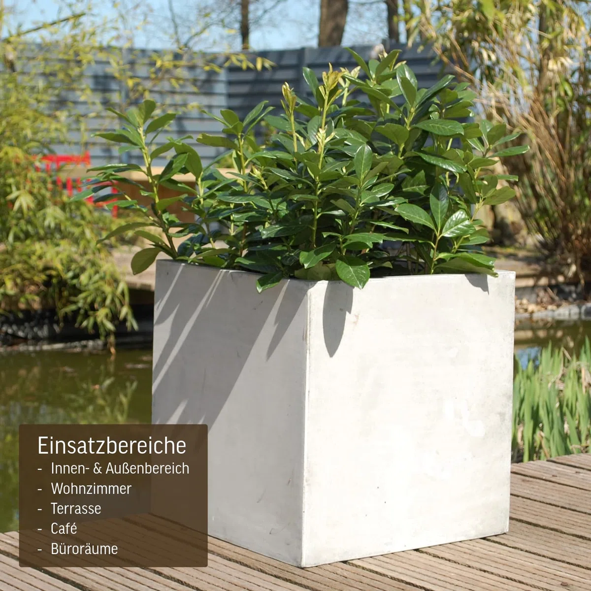 VIVANNO Pflanzkübel Fiberglas Block Frostsicher - 50x50x50 cm - Beton-Design Grau - Blumenkübel Quadratisch für Draußen und Drinnen