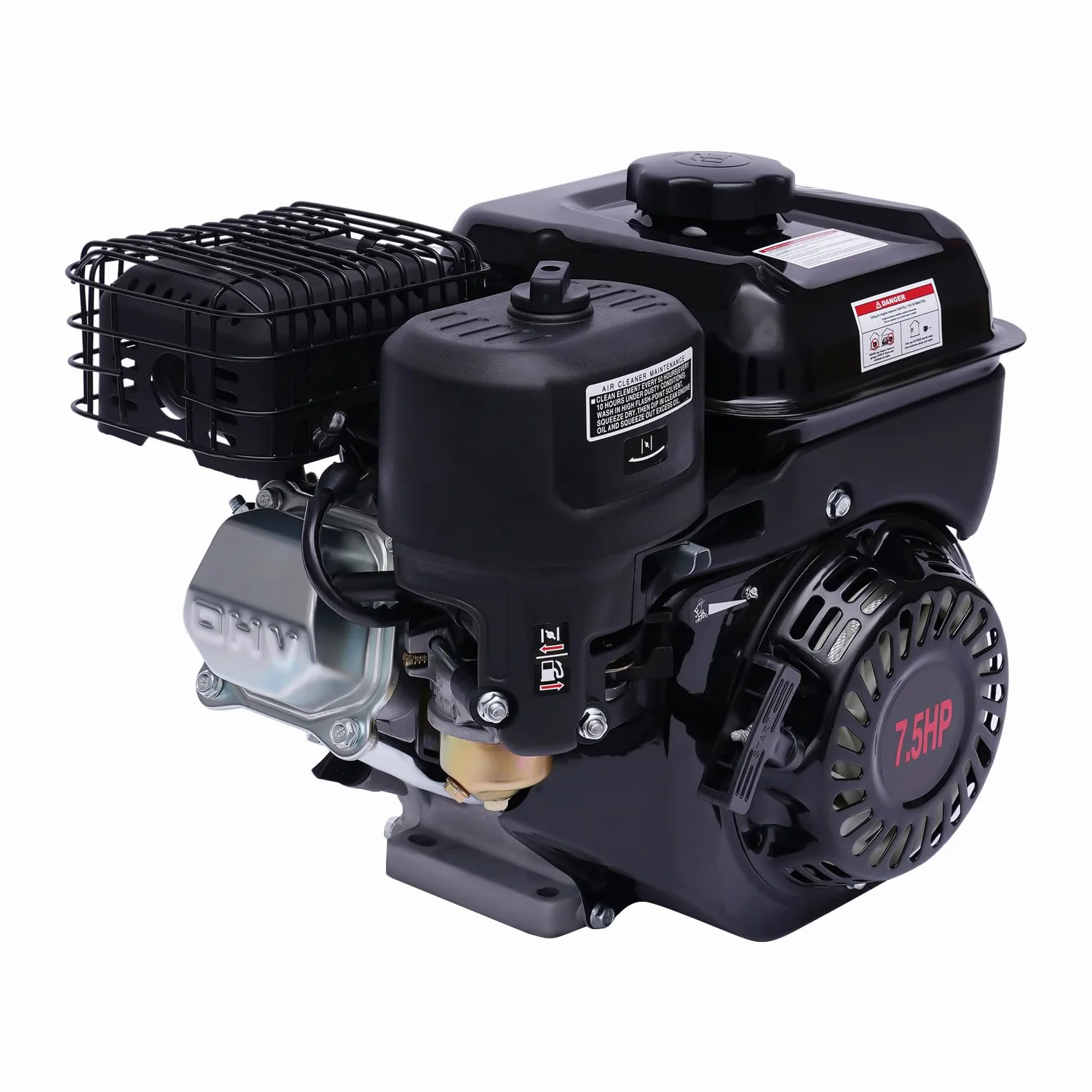 Benzinmotor 7.5PS 4-Takt Benzin Motor Einzylindermotor Standmotor Kartmotor Industriemotor Ersatzmotor Luftkühlung Motor 3600 U/min, Kurbelwelle 19mm, Schwarz