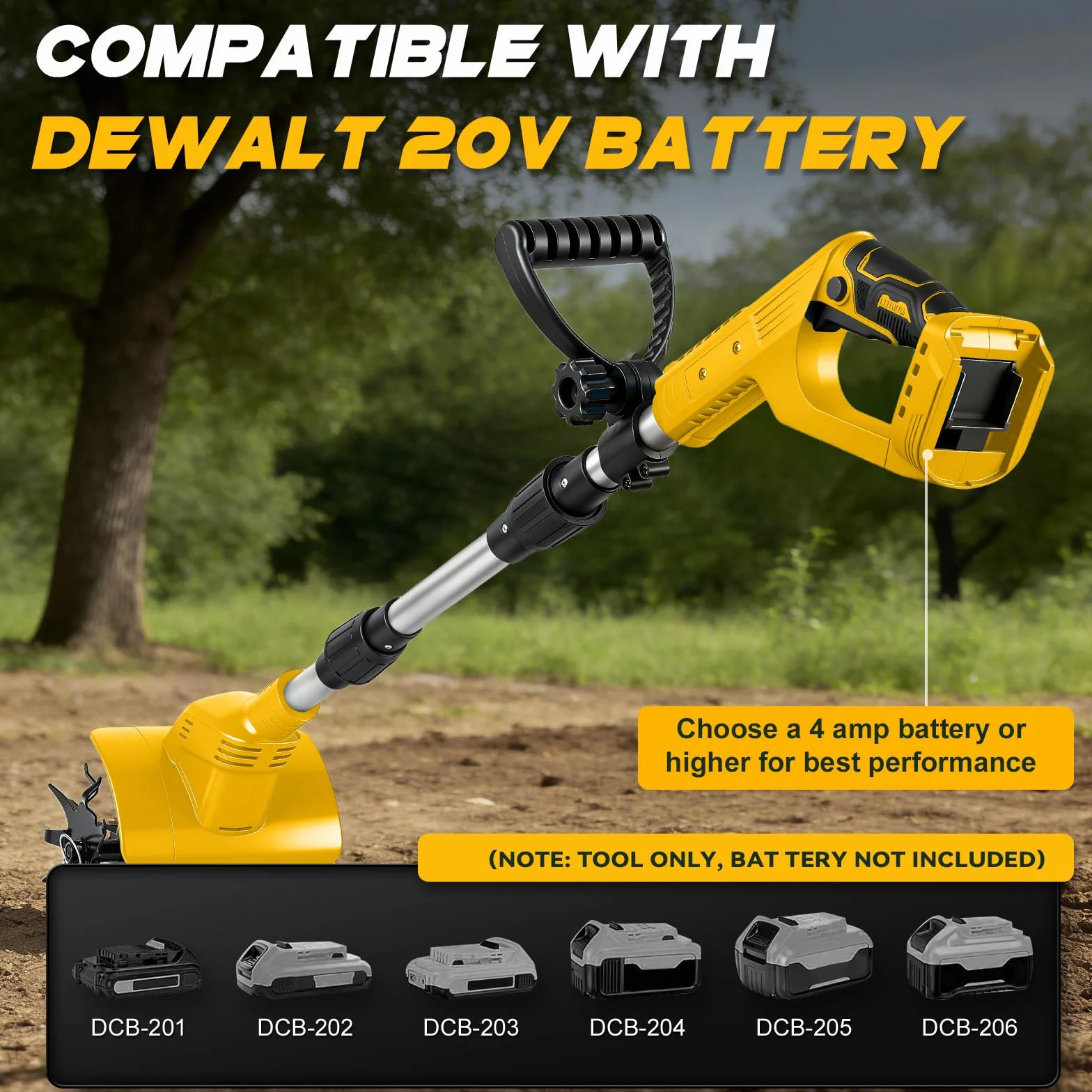 Akku-Bodenhacke kompatibel mit Dewalt 20V Batterie, 500W Gartenfräse Akku, 20cm Bodenbearbeitungstiefe,16cm Bearbeitungsbreite, 360RPM, Bürstenlos Klappbar Gartenfräse Elektrisch (Ohne Akku)