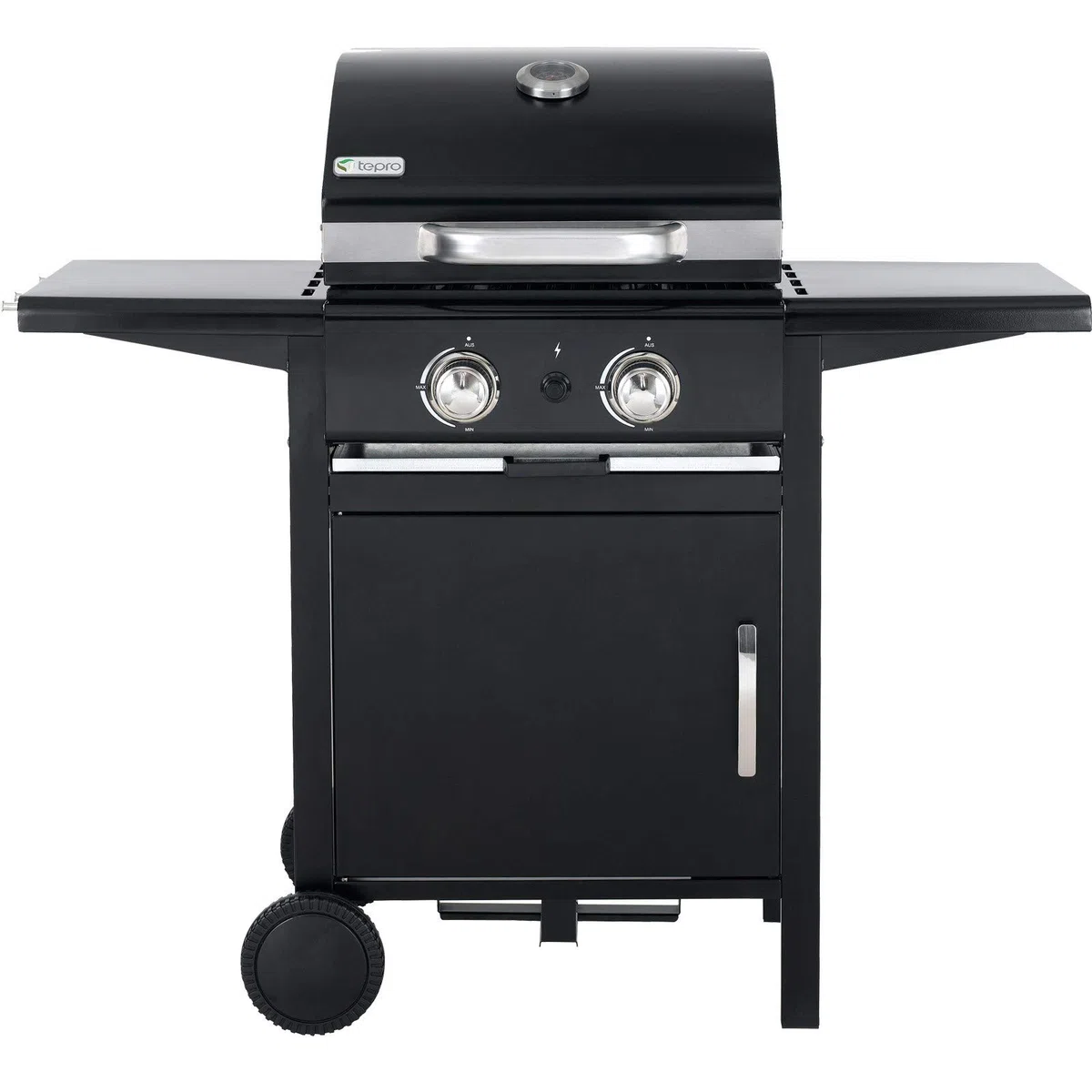 tepro Gasgrill Mayfield 2 mit 2 hochwertigen, leistungsstarken Edelstahlbrennern, verchromten Grillrosten (Rost-in-Rost-System), großer Warmhaltefläche, integriertem Thermometer im Deckel und praktischen Seitenablagen, Maße ca. 112 x 58 x 100 cm