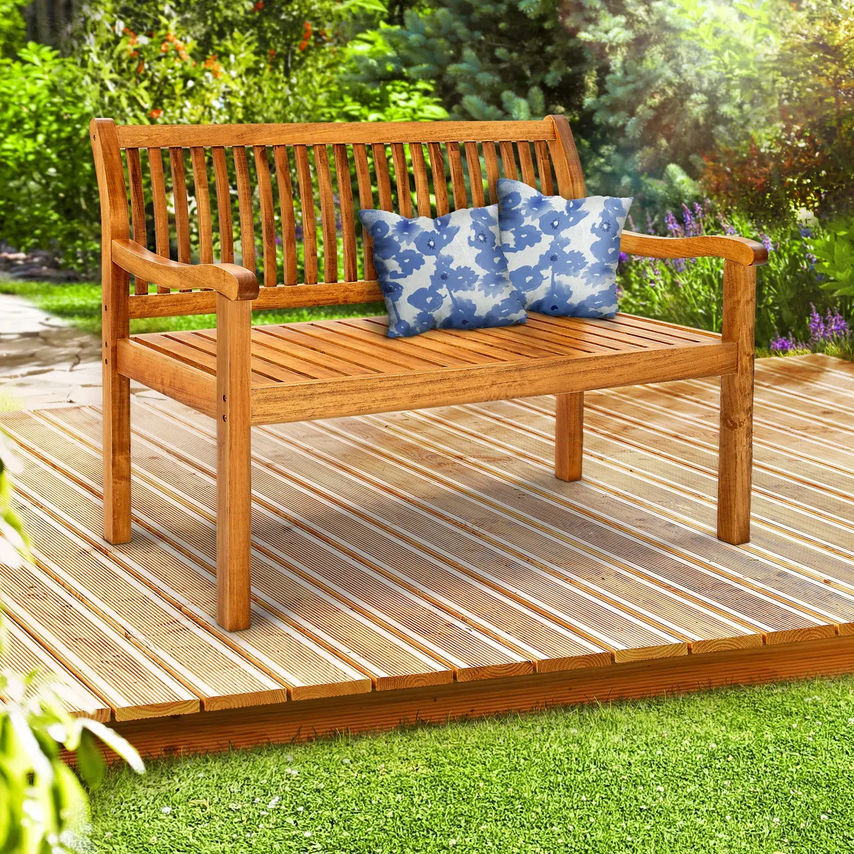 tillvex Gartenbank Holz 2-3 Sitzer inkl. Abdeckung wetterfest 125 cm | Parkbank Massivholz | Balkonbank Sitzbank 320 kg belastbar | Holzbank Gartenmöbel für Balkon, Terrasse & Garten