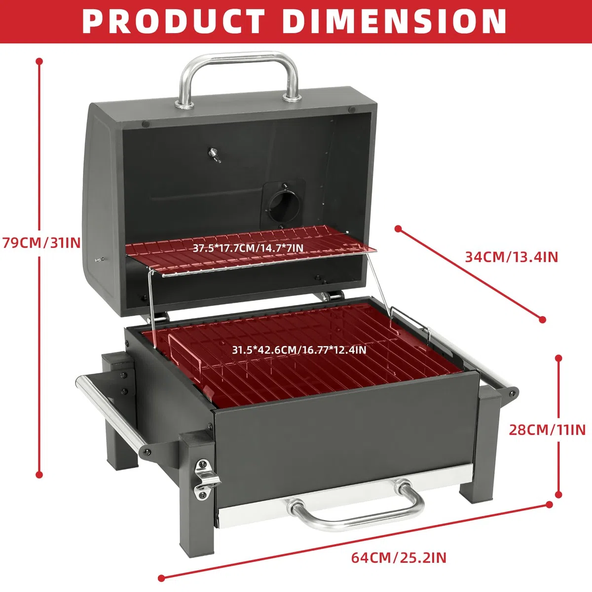 Camping Grill Klappbar, tragbarer Holzkohlegrill Tischgrill für Campingküche & Outdoor, Mini Kohlegrill faltbar mit Grillrost, ideal für BBQ, Reisen, Picknick