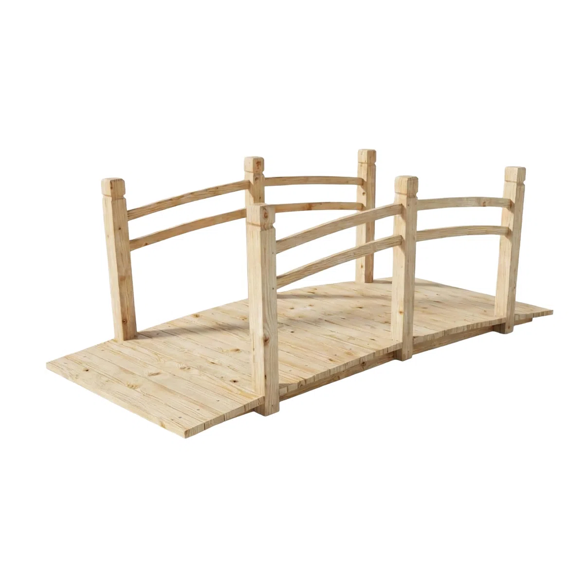 Relaxdays Garten Brücke, mit Geländer, Tannenholz, für Gartenteich, HxBxT: 55 x 150 x 67 cm, 150 kg, Holzbrücke, Natur