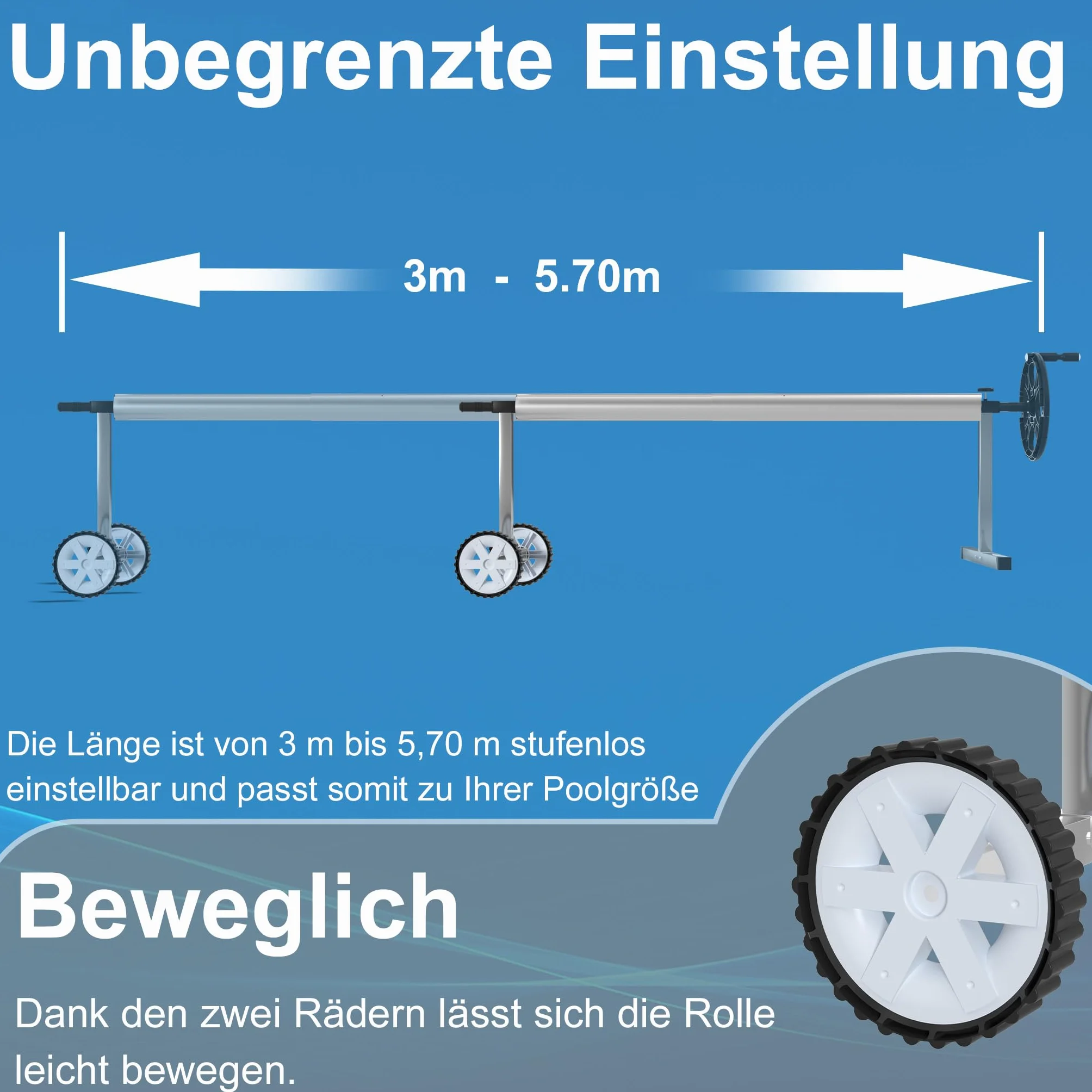 YRHome Premium Pool Aufroller 3m - 5,70m Mobiles Aufrollsystem für Solar- & Poolplanen