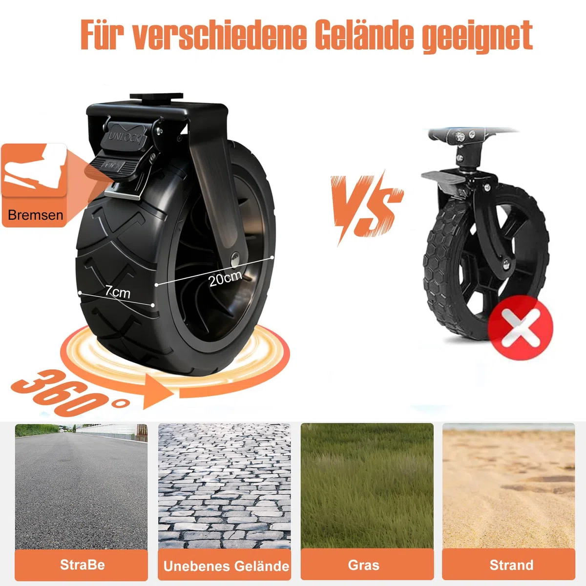 Sanycasa Bollerwagen faltbar 200L 200KG Tragkraft Gelände Strand mit Bremsen verstellbarer Griff Transporttasche Grün