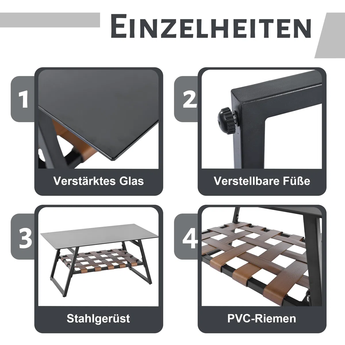 Muskel Garten Lounge Set 4-teilig Outdoor Sofa Einzelstühle Sesseln, Couchtisch, Essgruppe für Garten Balkon Terrasse, Abnehmbarer und waschbarer Stoffbezug, Schwarz