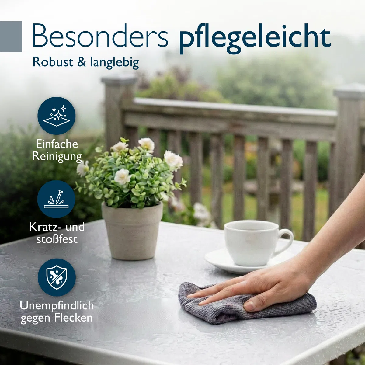 Beautissu Bistrotisch Eckig 80x80 cm – Stabiler Gartentisch Balkontisch Wetterfest Klappbar – Esstisch Klein Balkon Garten Küche – Weißer Bistro Tisch Beistelltisch Campingtisch Gastro – Bistroni