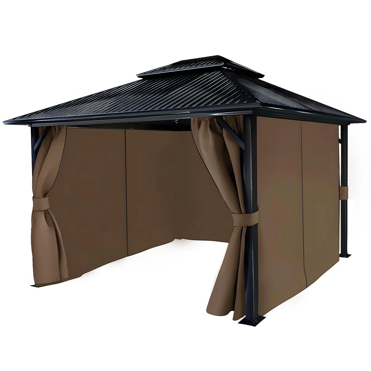 COWVIE 4PCS Pavillon Vorhang, 3 x 4 m Blickdichte & wasserdichte Seitenteile, UV-Schutz Outdoor Gardinen mit doppeltem Reißverschluss für Garten, Terrasse & Hof, Braun (nur Vorhänge)