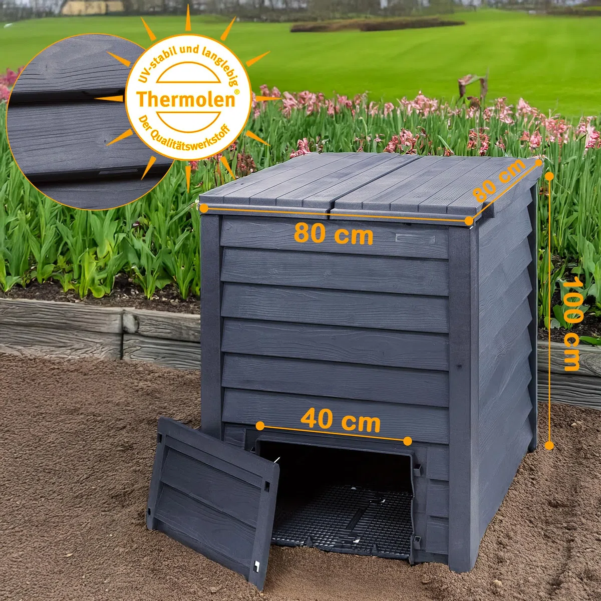 Thermo Wood Komposter 600 L, inkl. Bodengitter, Gartenkomposter aus Kunststoff anthrazit-braun