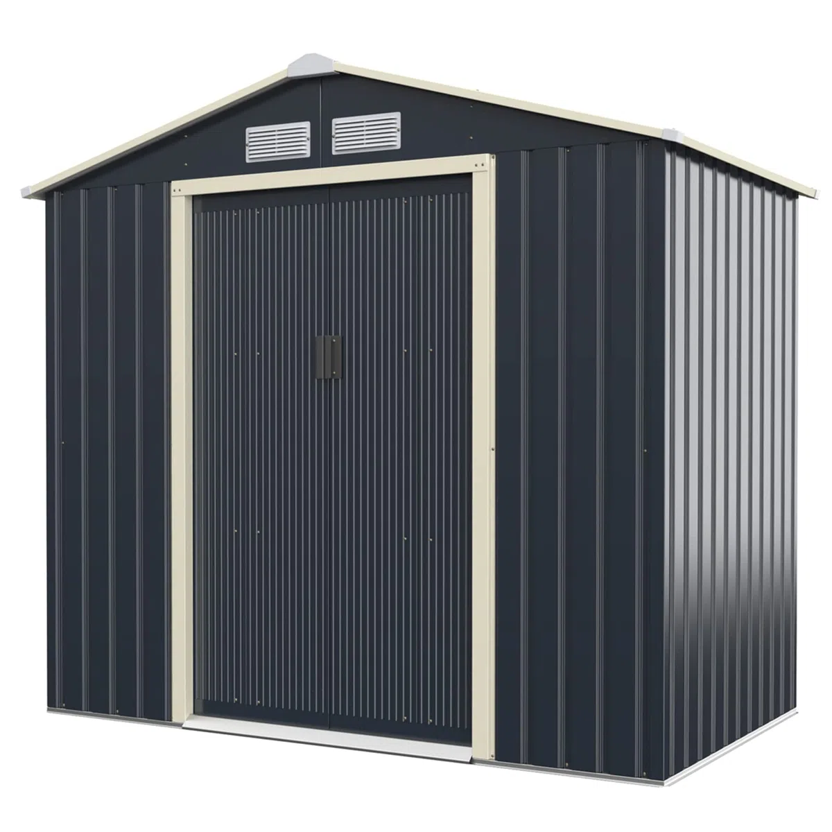 GOPLUS Metall Gerätehaus, 2,37 m²/4,63 m³ Gerätehaus, Geräteschuppen mit Schiebetür, Satteldach, Lüftungsfenster, verzinktes wetterfestes Gartenhaus für Garten Terrasse Balkon (213 x 127 x 195cm)