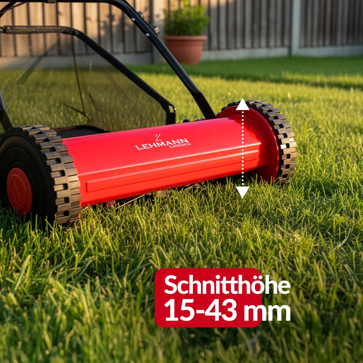 LEHMANN Spindelmäher 40 cm mit Fangkorb 15 L – Handrasenmäher ohne Strom, mechanischer Rasenmäher manuell mit 5 Messern, einstellbare Schnitthöhe 15–43 mm, klappbarer Griff