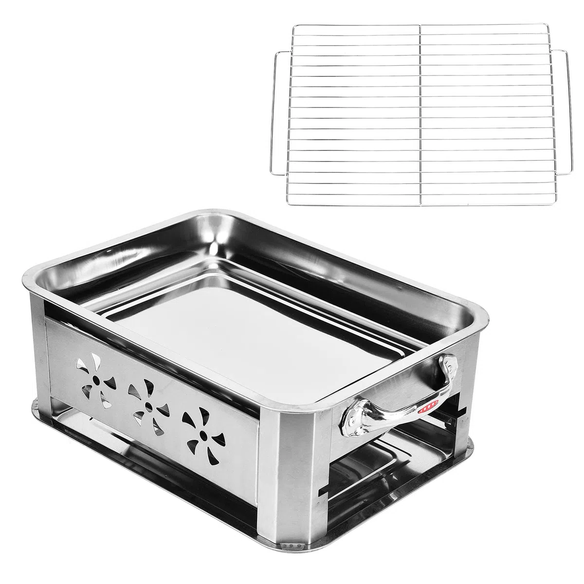 KIMISS Tragbarer Grillgrill aus Edelstahl - Holzkohle und Alkoholgrill für Fischkochen - Kompakter Grill Im Freien mit Tragetreifen, Ideal für Camping & Picknicks (Erschöpfbar und belüftet)