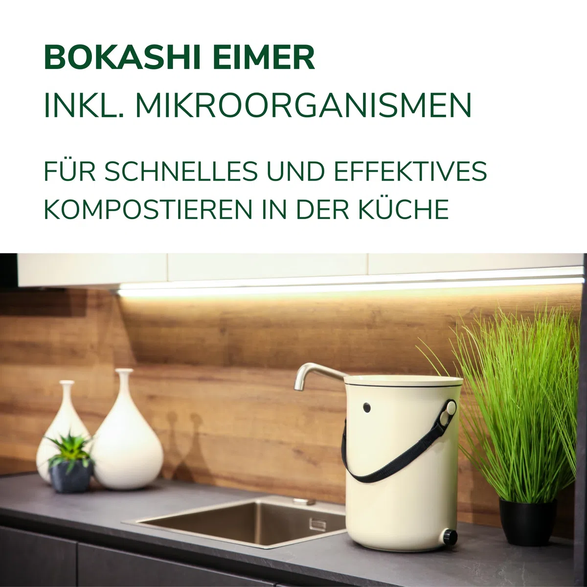 Natursache I Bokashi Eimer - Nachhaltige Abfallverwertung in der Küche - mit Bokashi Ferment und effektiven Mikroorganismen - Geruchlos & Umweltfreundlich! (Cream)