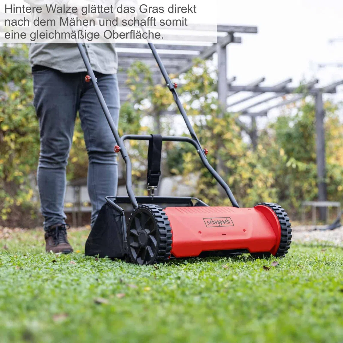 Scheppach Spindelmäher SPM400-Pro Handrasenmäher mit 40cm Schnittbreite Rasenmäher | für bis zu 250m² | 6-stufige Schnitthöhenverstellung (14 – 39mm) | Große 24l Fangbox | emissionsfrei geräuscharm