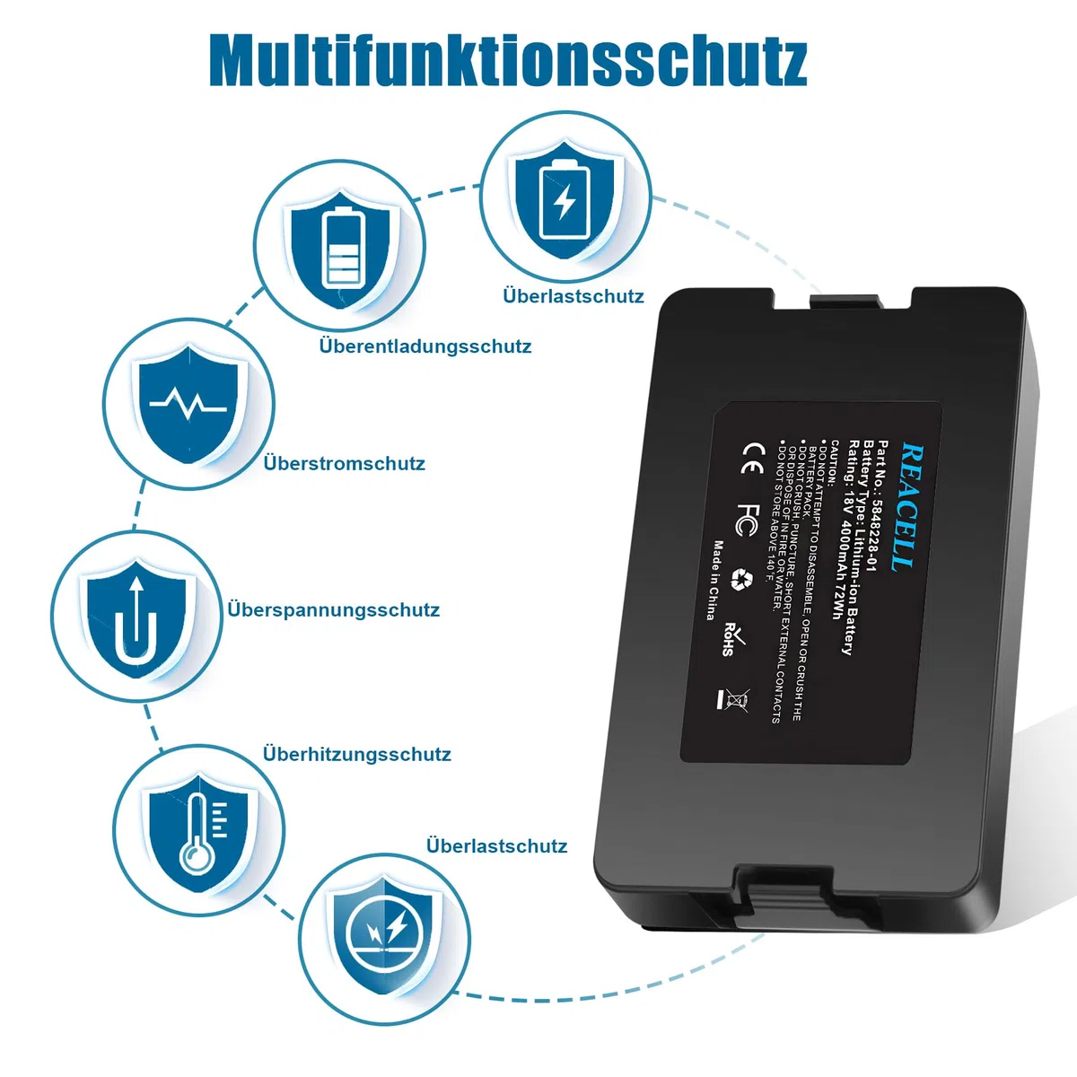 18V 4000mAh Lithium-Ionen Akku Kompatibel für Husqvarna Automower 115H/305/310/315/315X (2020), Ersatzakku für Gardena Sileno City/Life, für Gardena sileno minimo 250 Mähroboter