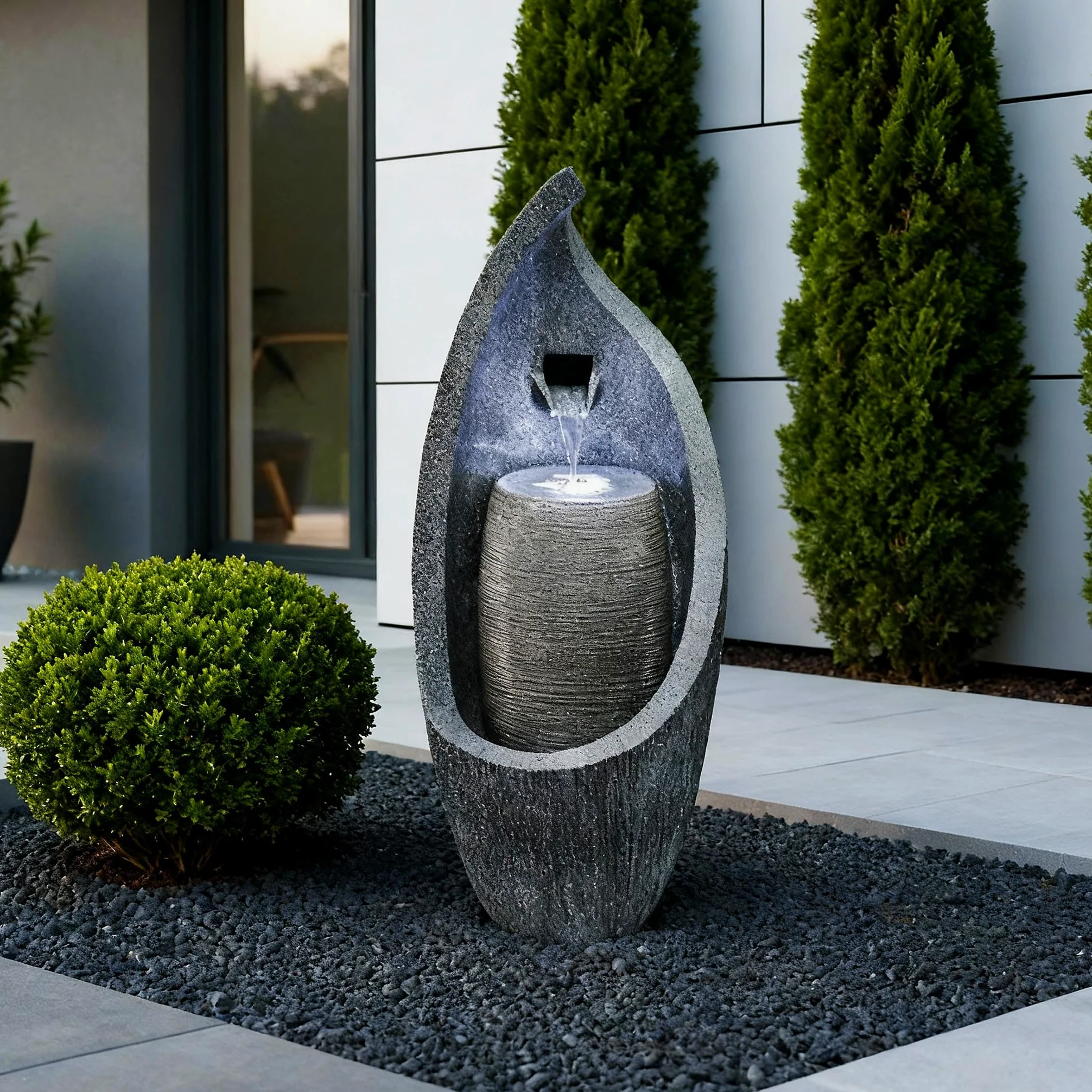 Moderner Gartenbrunnen mit LED Beleuchtung 83 cm Zimmerbrunnen Springbrunnen BK704 Wasserspiel Steinoptik Kaskade