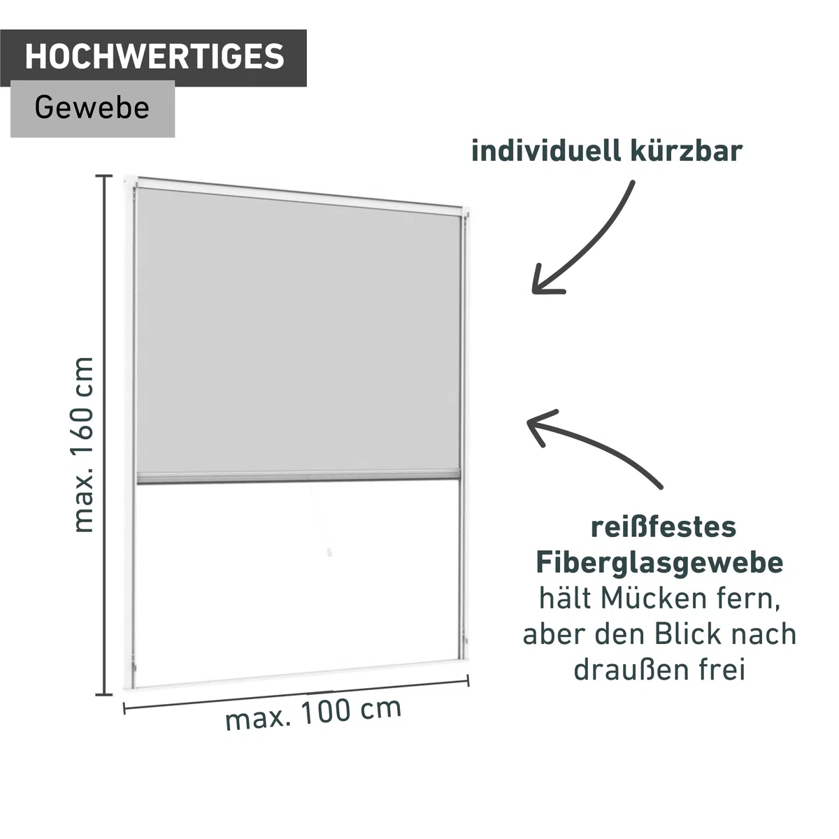 Windhager Insektenschutz Rollofenster zum Einhängen, Insektenschutz-Rollo, Fensterrollo als Mückenschutz, Fliegengitter, Selbstbausatz 100 x 160cm, weiß