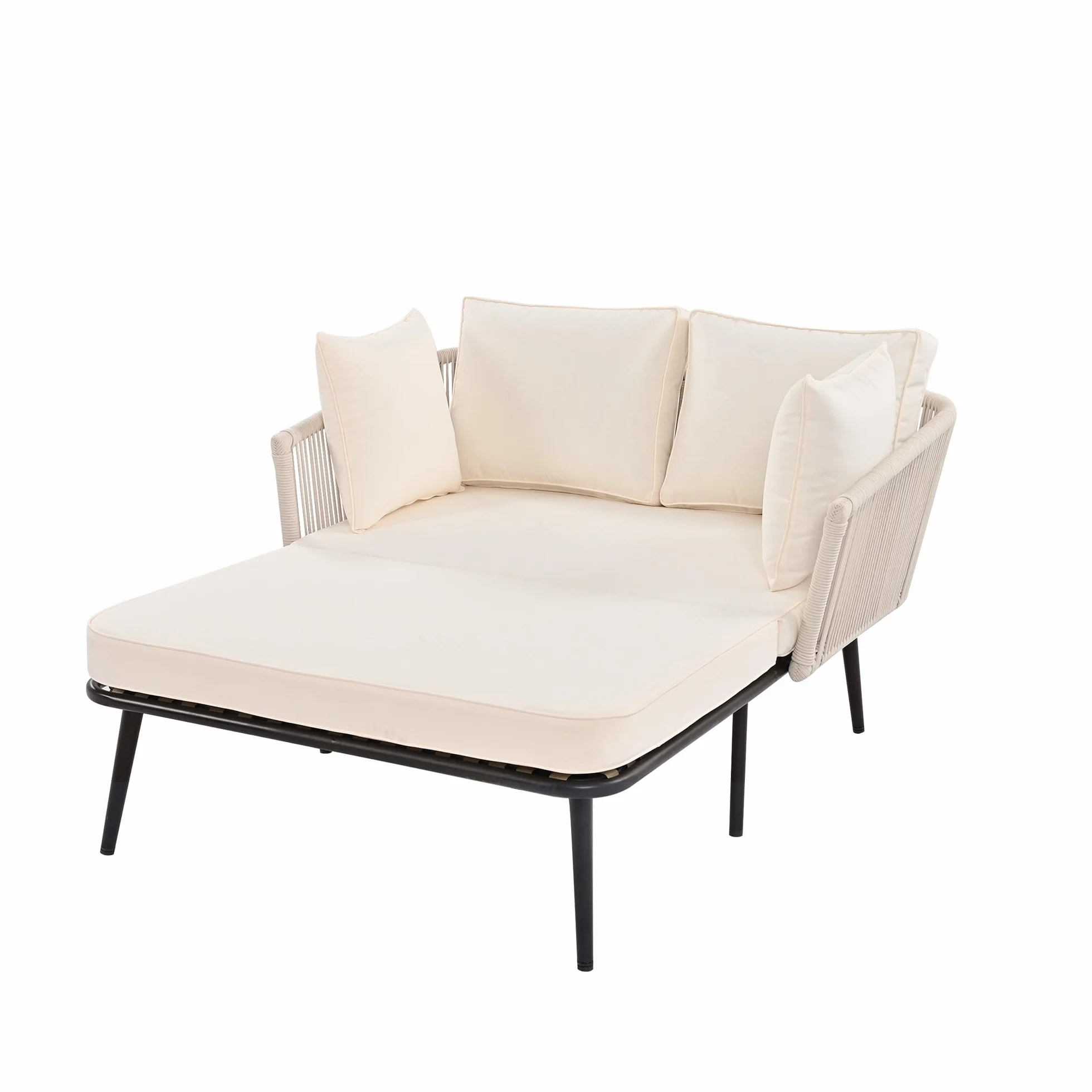 Merax Sonnenliege, Outdoor Gartenliege mit 2 Kissen und 2 Polster, Liegestuhl Garten mit abnehmbar und waschbar Kissen für Balkon Terrasse, Gartenlounge Set, Beige