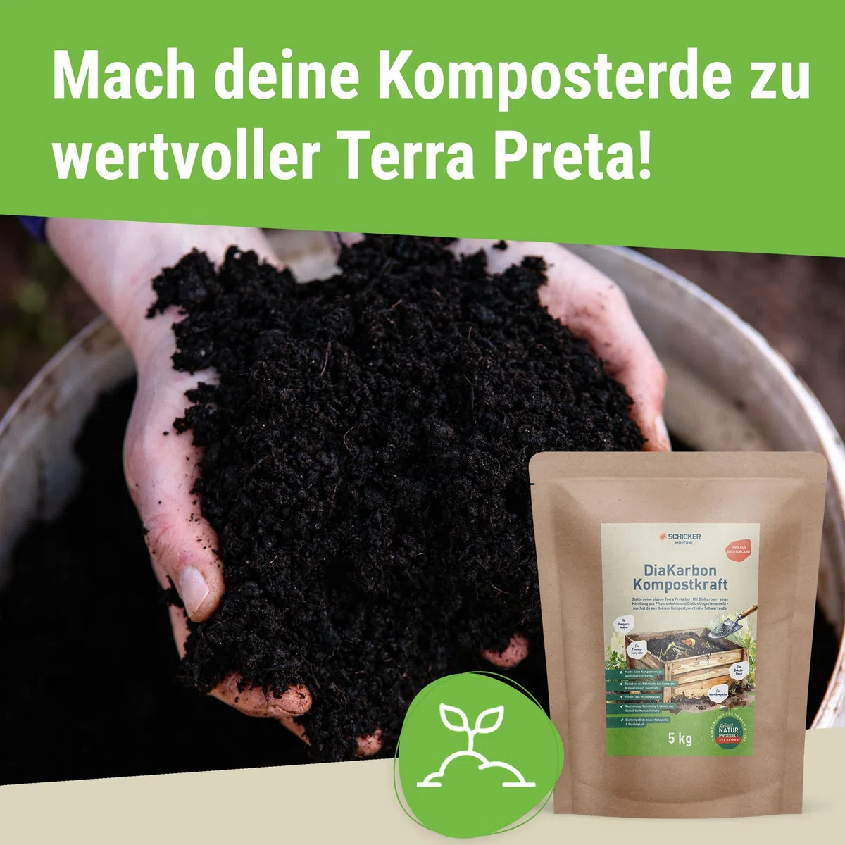 Schicker Mineral DiaKarbon Kompostkraft 5 kg, Mischung aus Diabas Urgesteinsmehl und Pflanzenkohle, Kompostveredelung zu Terra Preta, Nährstoffbindung, Wasserspeicherung, Kompostbeschleunigung