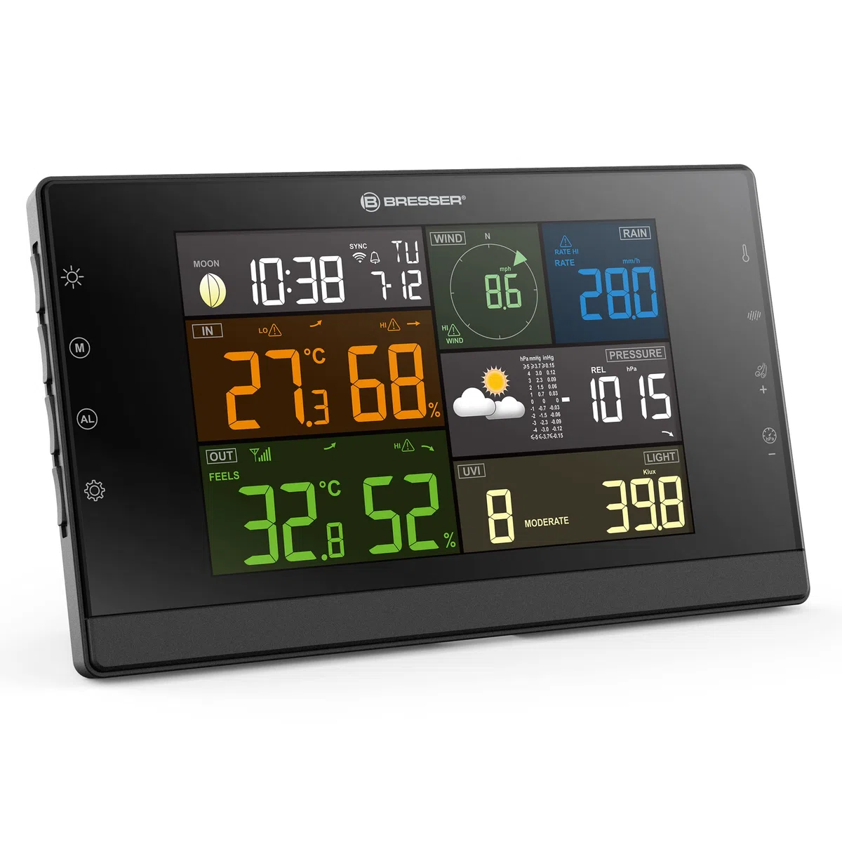 Bresser Wetterstation Funk mit Außensensor - WLAN-Wettercenter Profi-WSC mit 7-in-1-Sensor inkl. batterieunterstützendem Solarpanel, Wind- und Regenmesser, schwarz