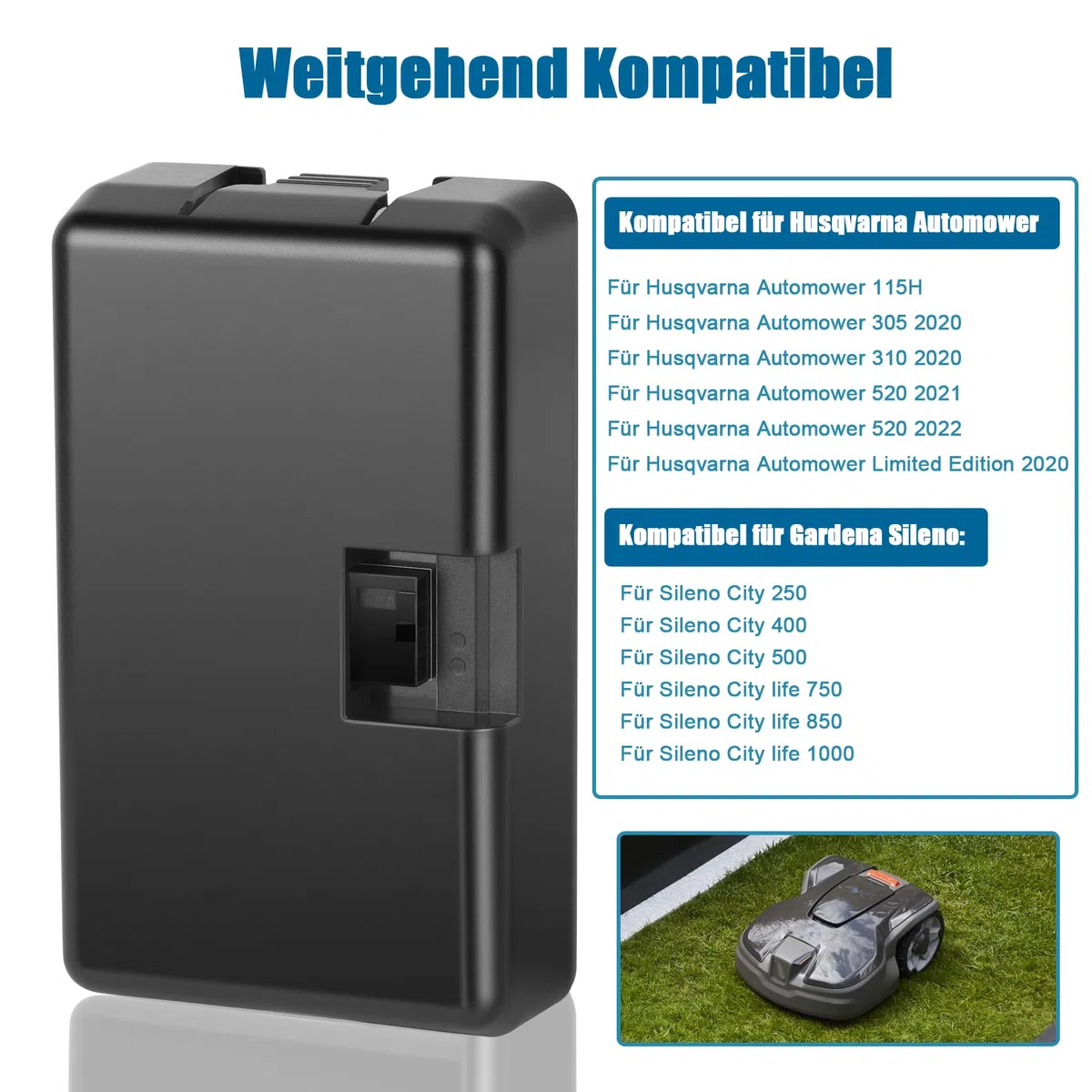 18V 4000mAh Lithium-Ionen Akku Kompatibel für Husqvarna Automower 115H/305/310/315/315X (2020), Ersatzakku für Gardena Sileno City/Life, für Gardena sileno minimo 250 Mähroboter