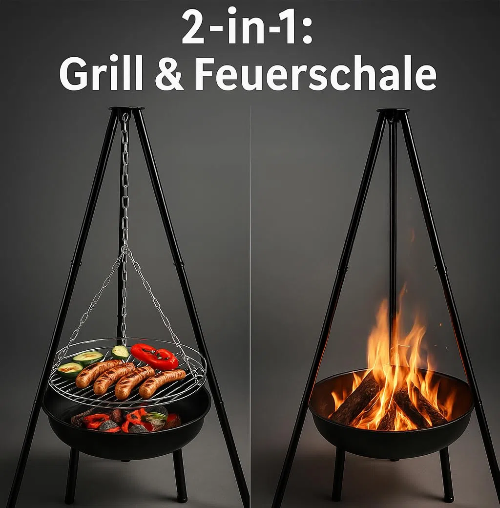 ACTIVA Schwenkgrill Indiana I Premium Feuerschale mit Grillrost inkl. hochwertigem & verchromtem Grillrost I Robuster Schwenkgrill mit Feuerschale
